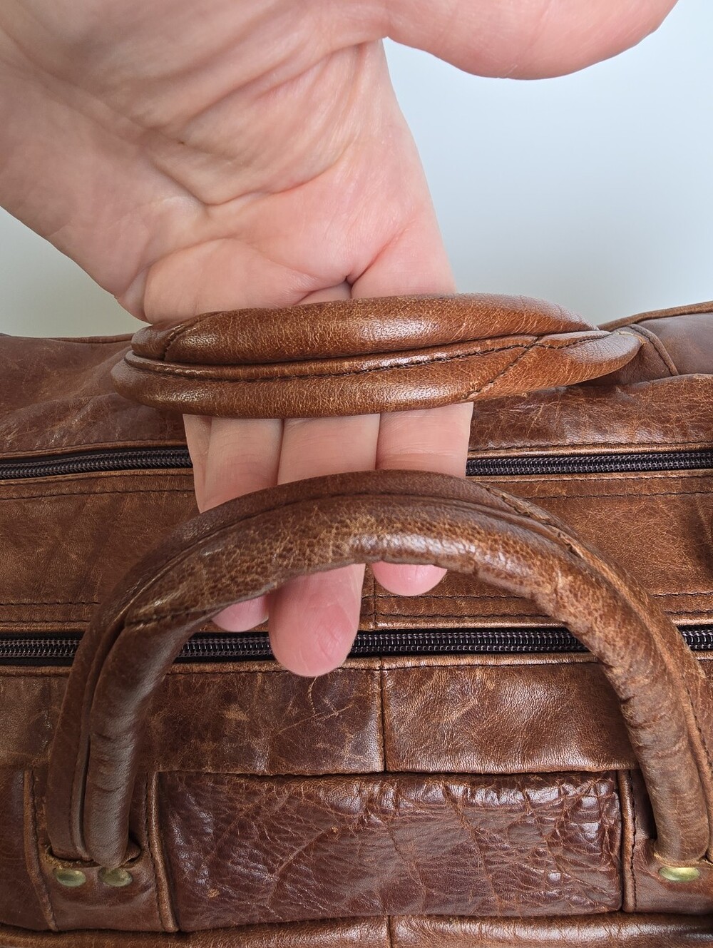 Vintage Made in Mexico Patchwork Distressed Finish Leather Duffle Weekender Bag - Picture 16 of 16